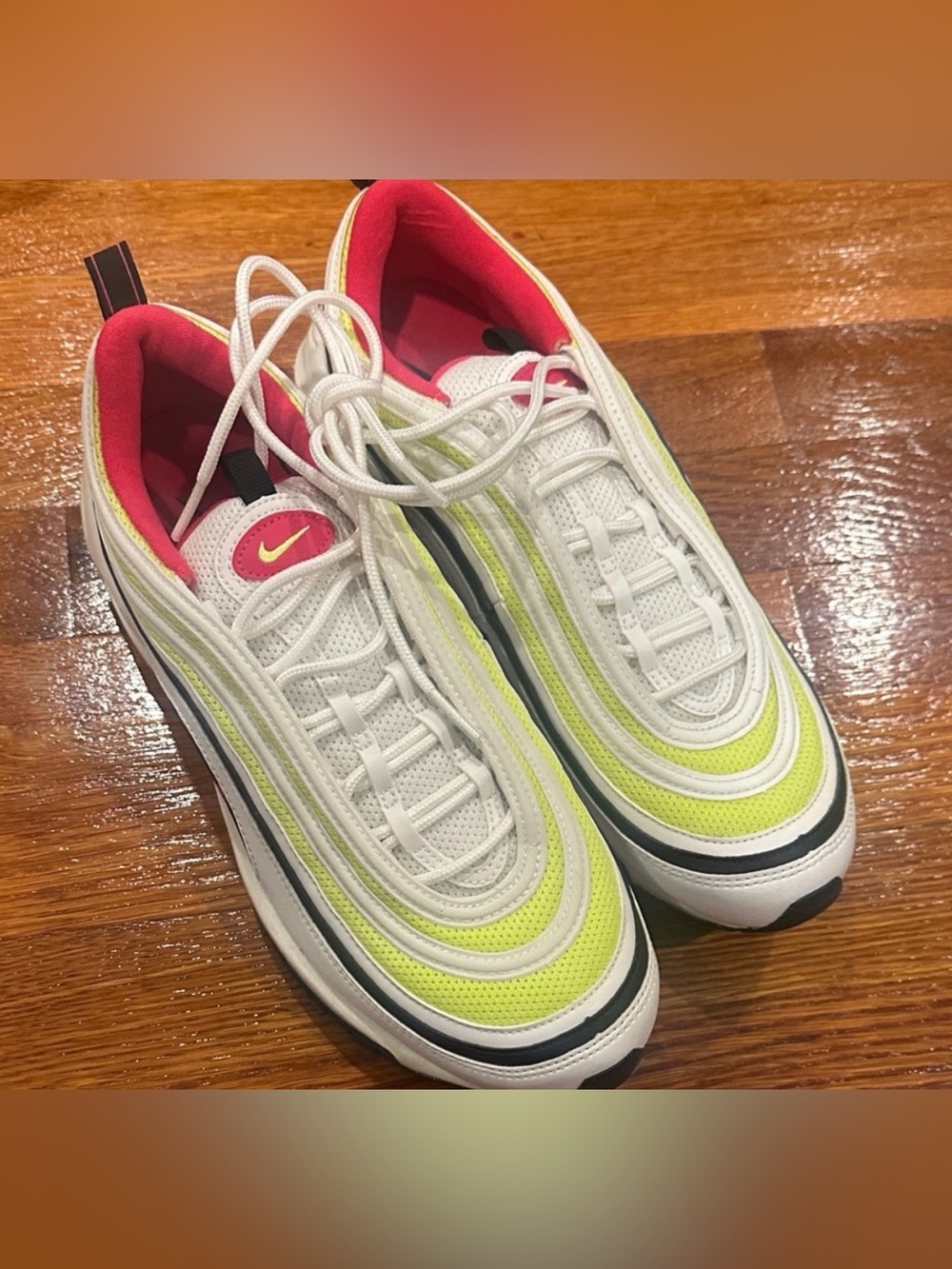 Nike Men’s Air Max 97 - White, black, volt, & Rush pink, - Picture 2 of 5